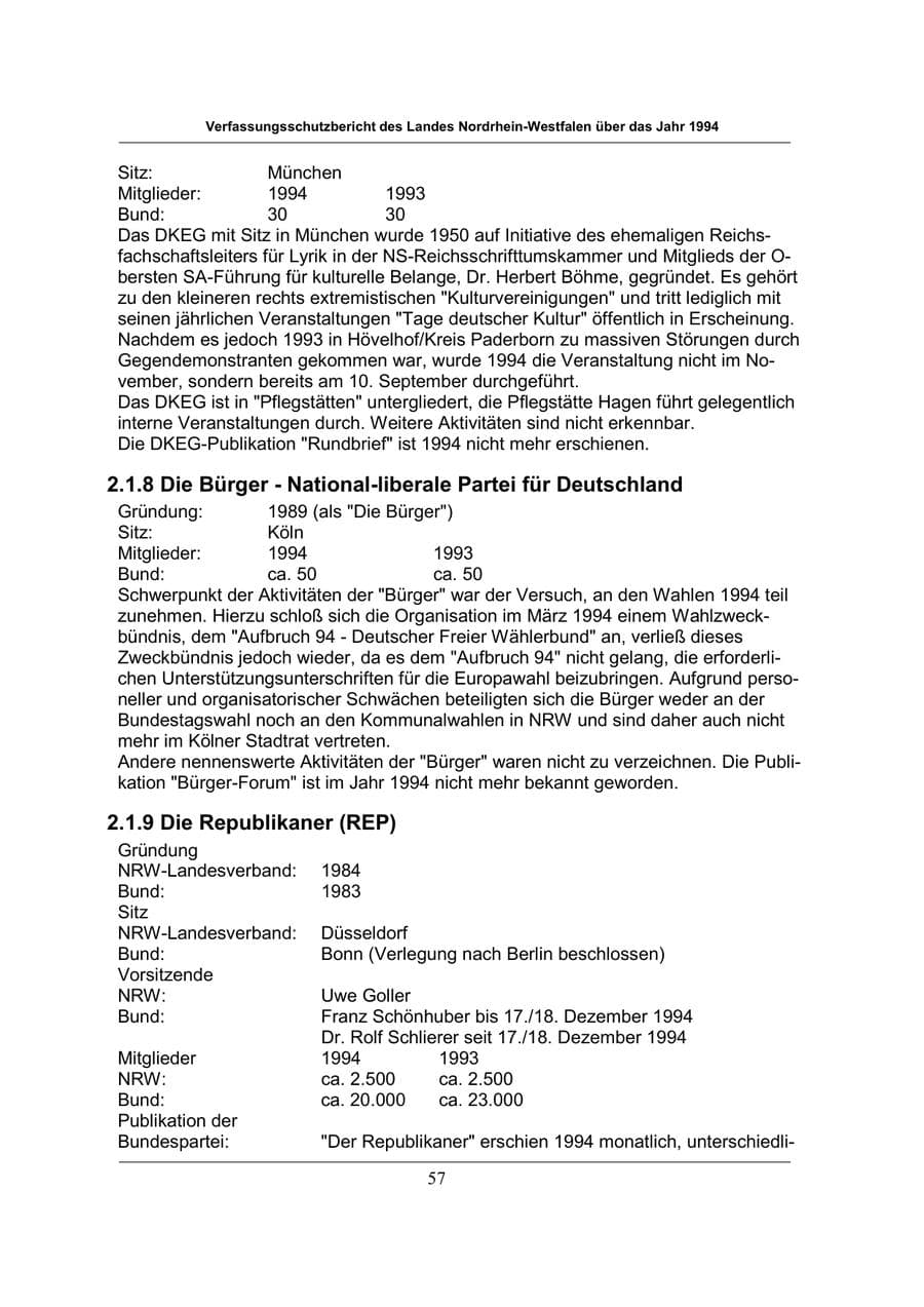 Seite 57 des Verfassungsschutzbericht 1994 Nordrhein-Westfalen