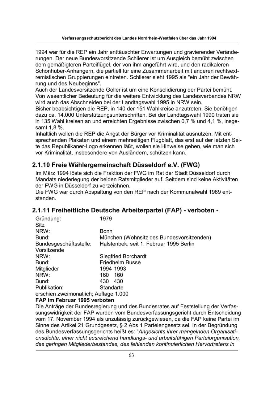 Seite 63 des Verfassungsschutzbericht 1994 Nordrhein-Westfalen