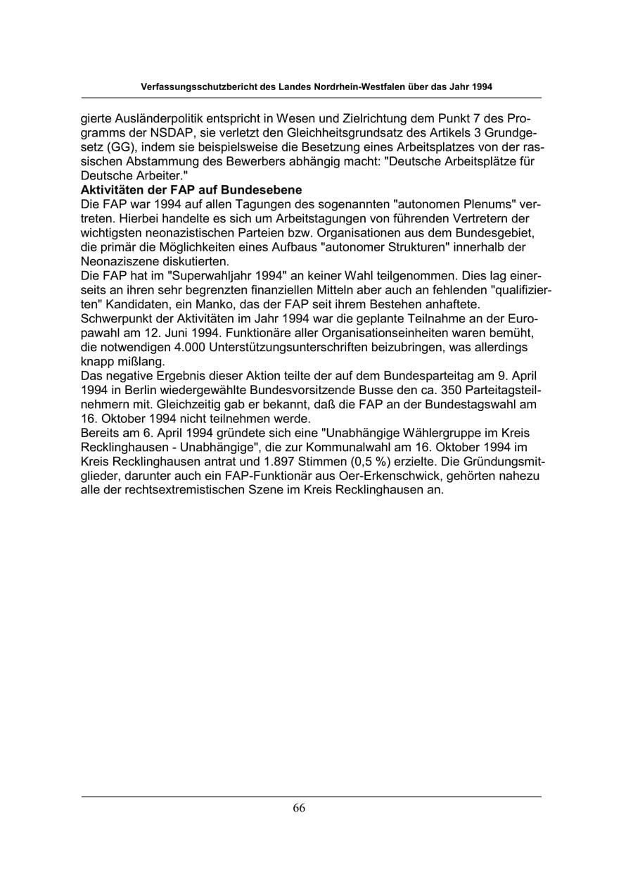 Seite 66 des Verfassungsschutzbericht 1994 Nordrhein-Westfalen