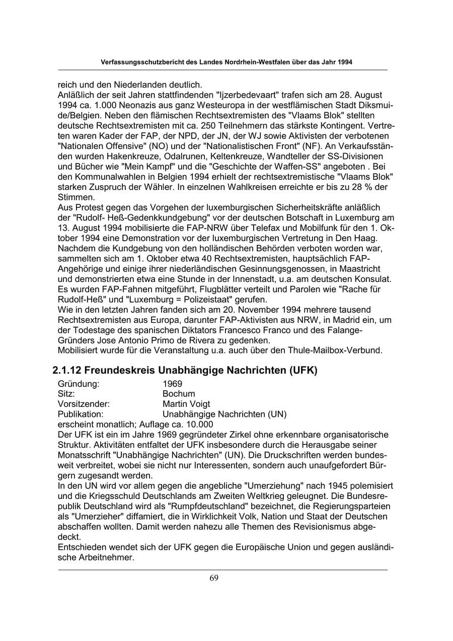 Seite 69 des Verfassungsschutzbericht 1994 Nordrhein-Westfalen