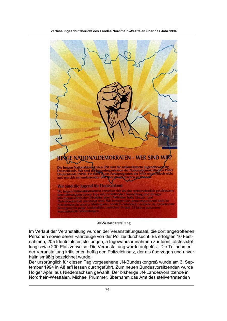 Seite 74 des Verfassungsschutzbericht 1994 Nordrhein-Westfalen