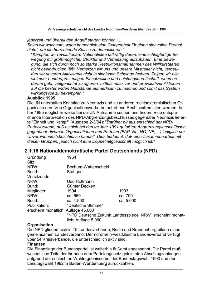 Seite 77 des Verfassungsschutzbericht 1994 Nordrhein-Westfalen