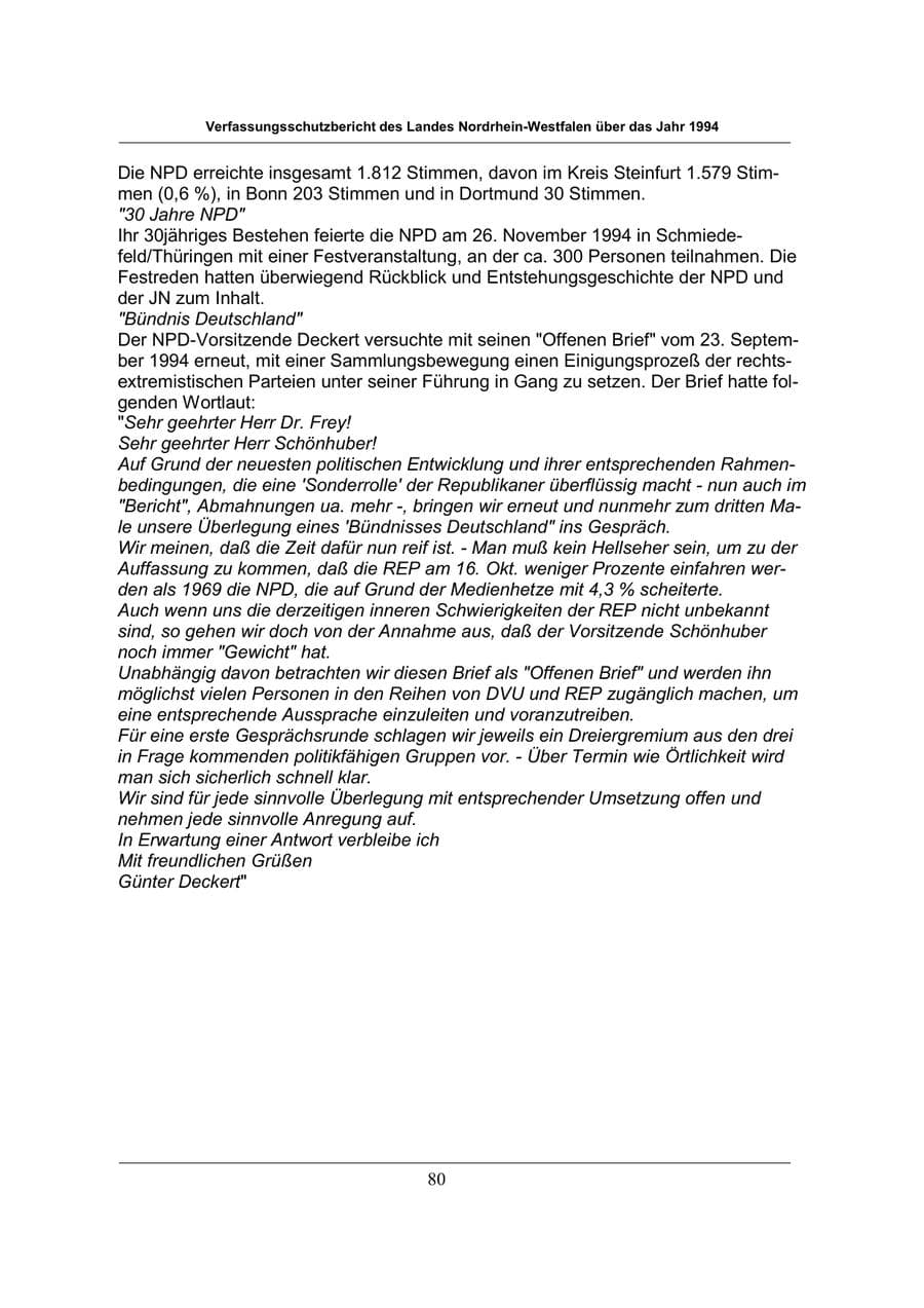 Seite 80 des Verfassungsschutzbericht 1994 Nordrhein-Westfalen