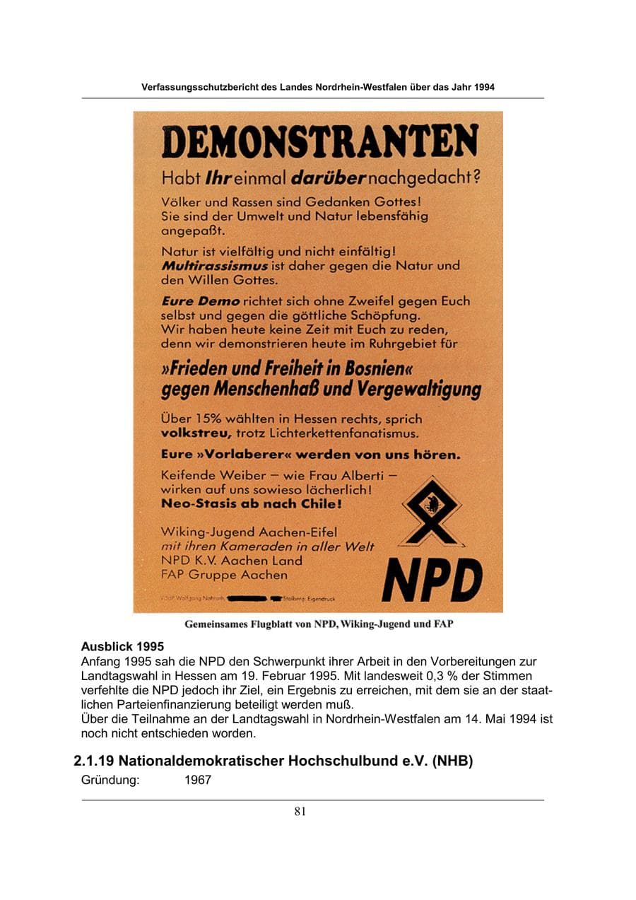 Seite 81 des Verfassungsschutzbericht 1994 Nordrhein-Westfalen