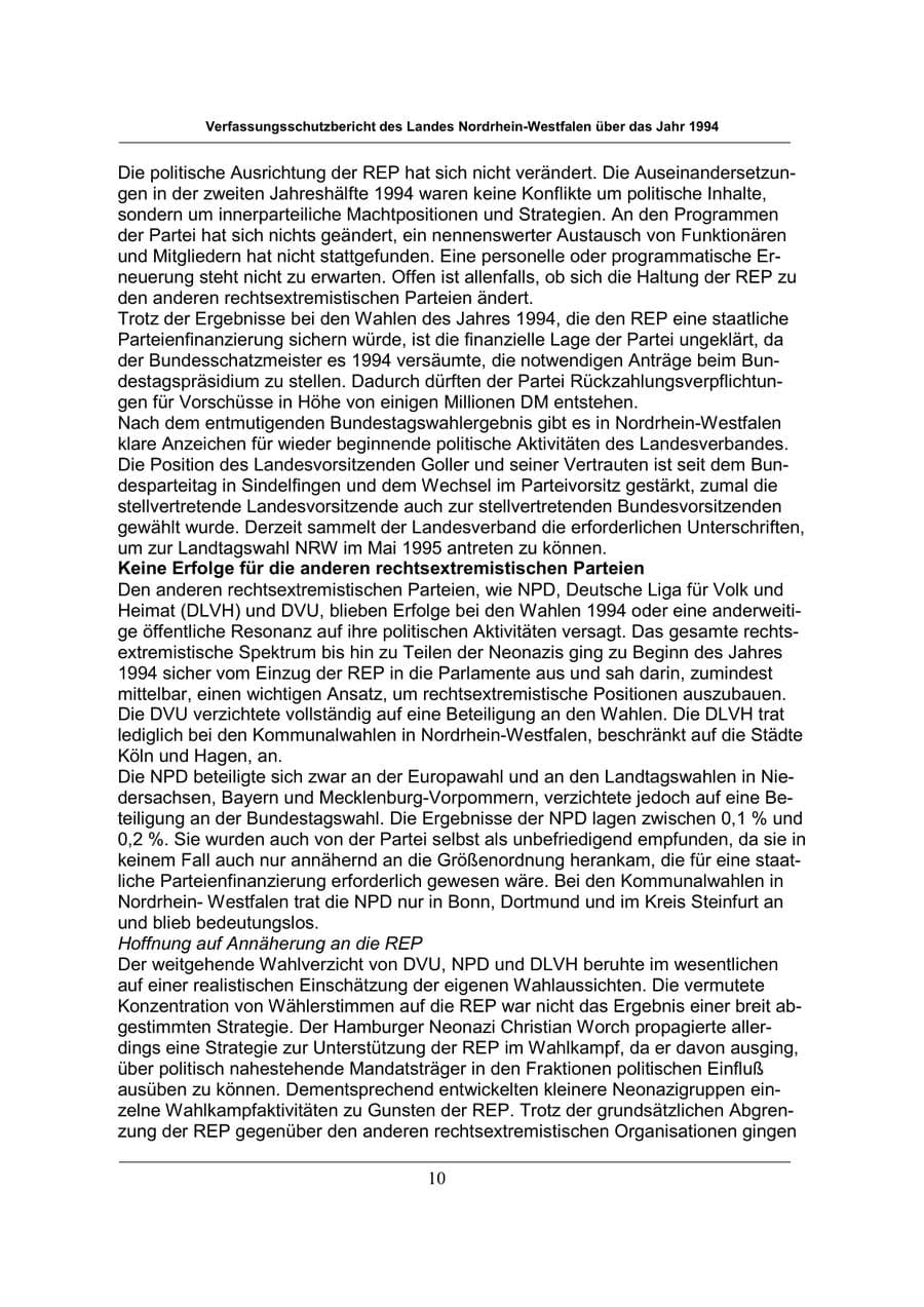 Seite 10 des Verfassungsschutzbericht 1994 Nordrhein-Westfalen