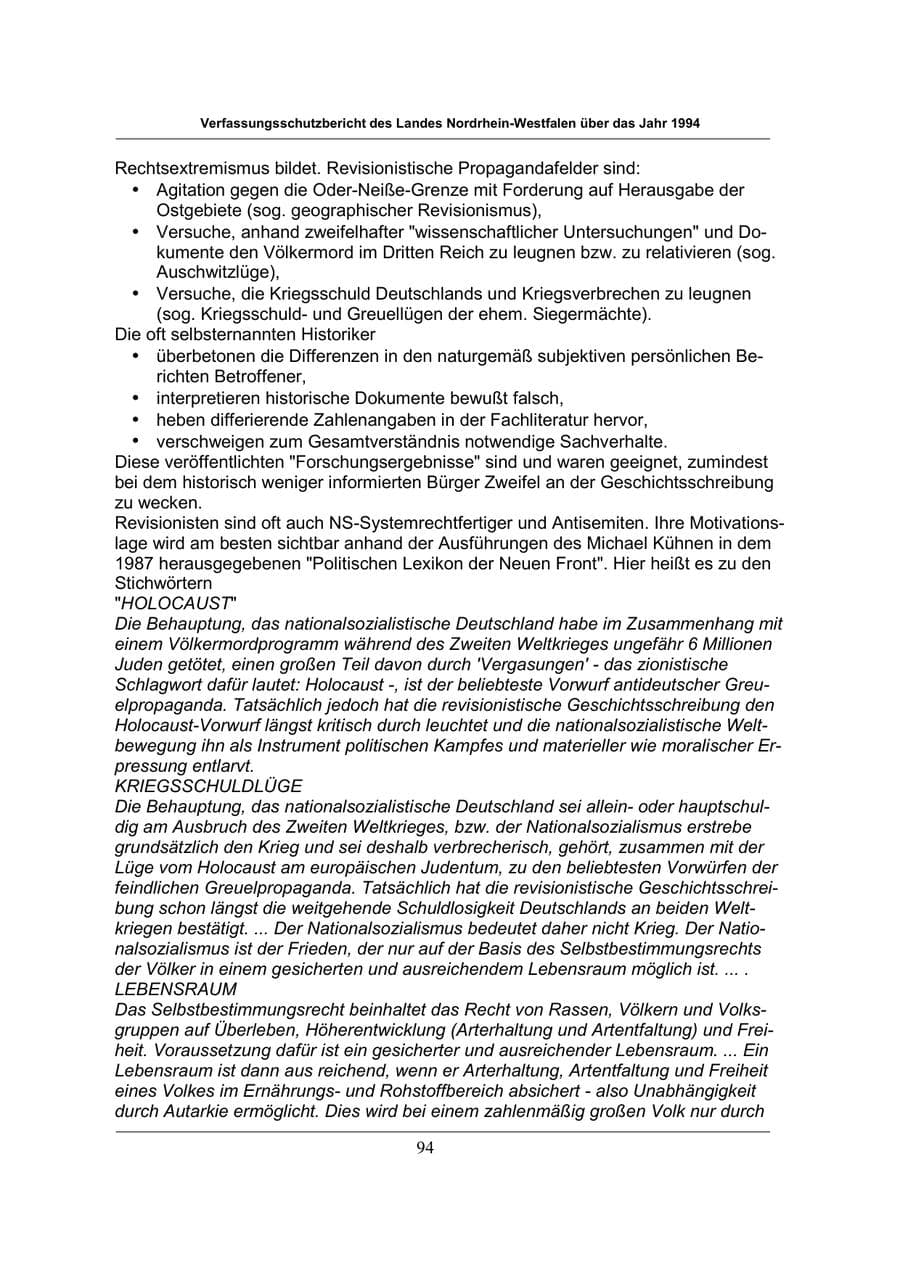 Seite 94 des Verfassungsschutzbericht 1994 Nordrhein-Westfalen