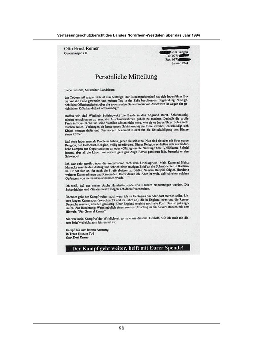 Seite 98 des Verfassungsschutzbericht 1994 Nordrhein-Westfalen