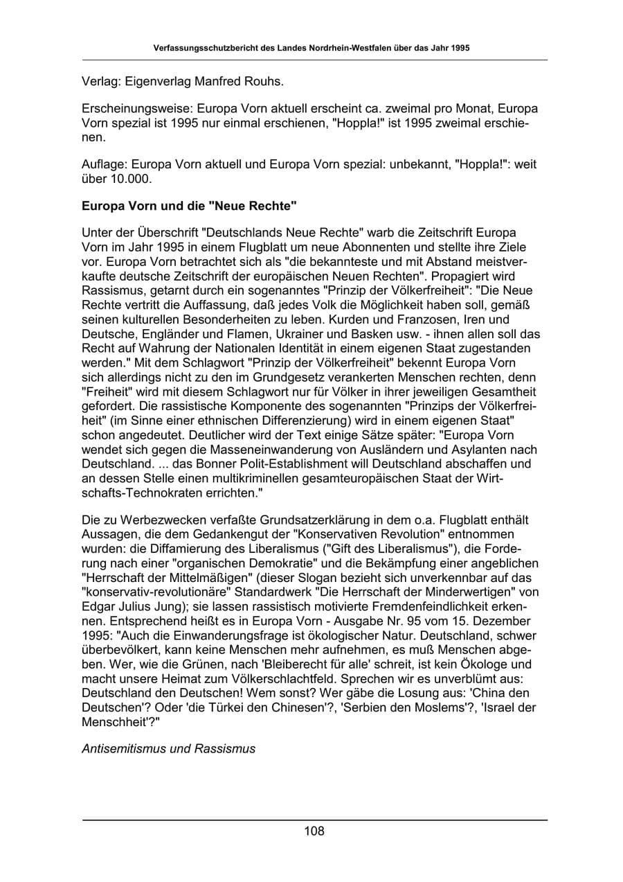 Seite 108 des Verfassungsschutzbericht 1995 Nordrhein-Westfalen