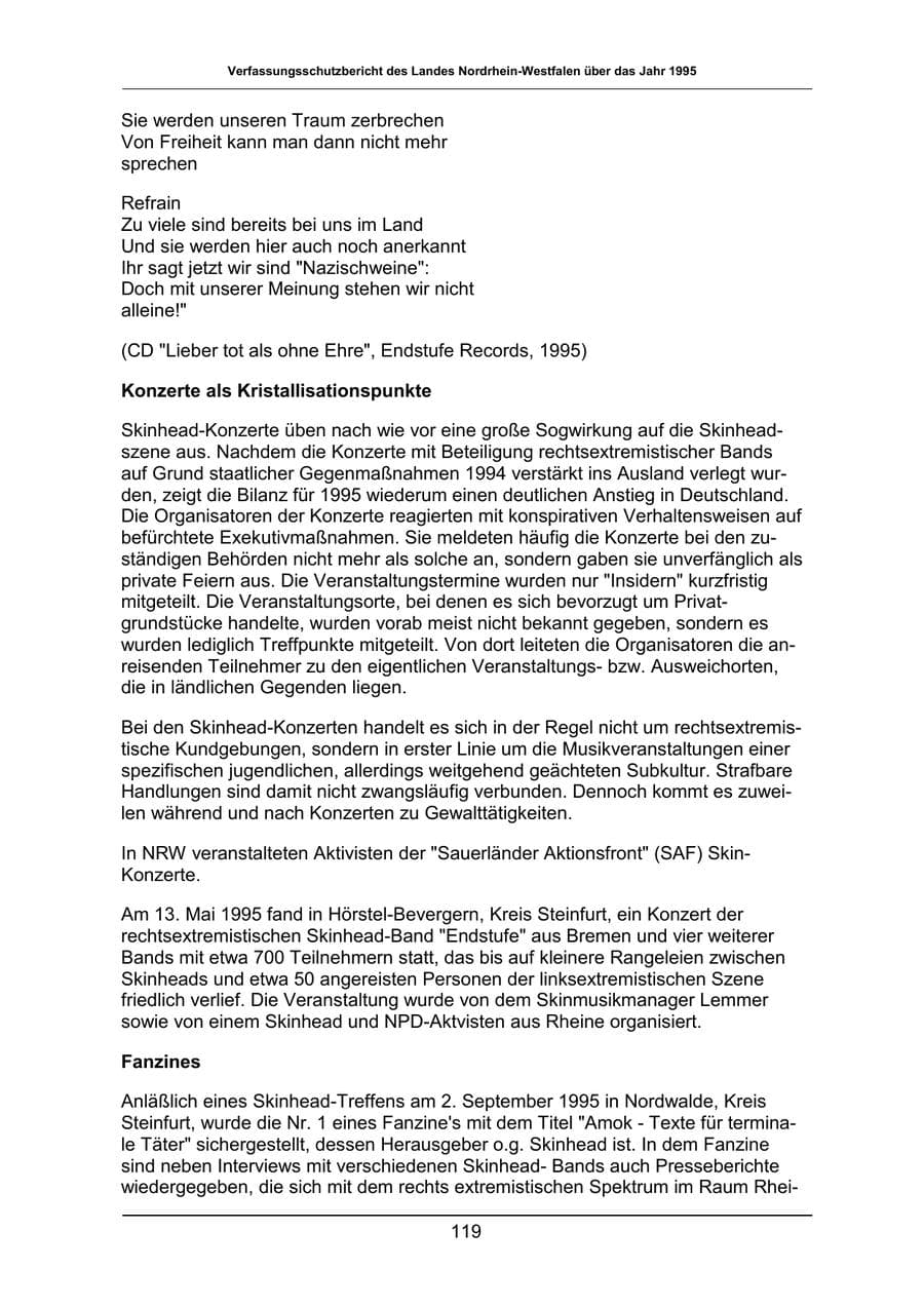 Seite 119 des Verfassungsschutzbericht 1995 Nordrhein-Westfalen