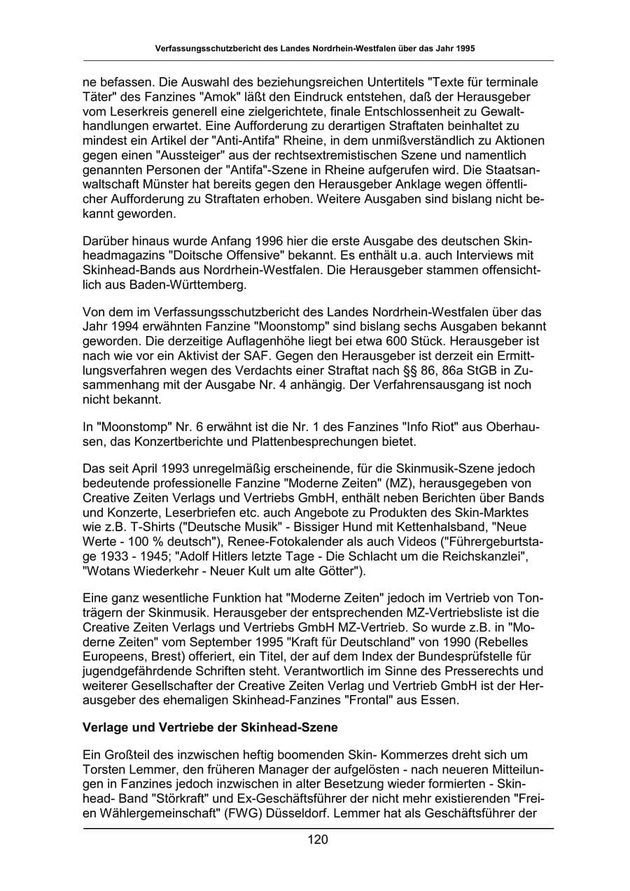 Seite 120 des Verfassungsschutzbericht 1995 Nordrhein-Westfalen