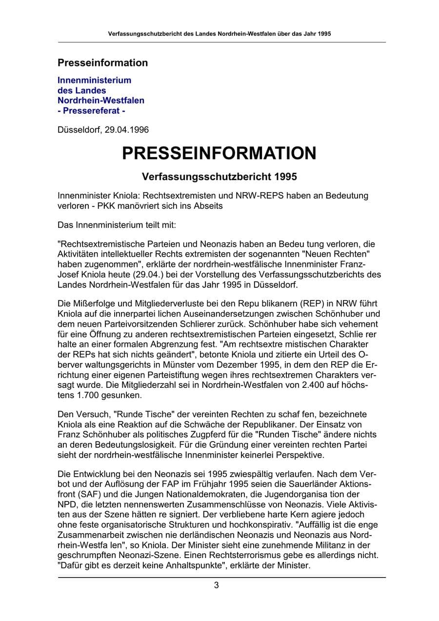 Seite 3 des Verfassungsschutzbericht 1995 Nordrhein-Westfalen