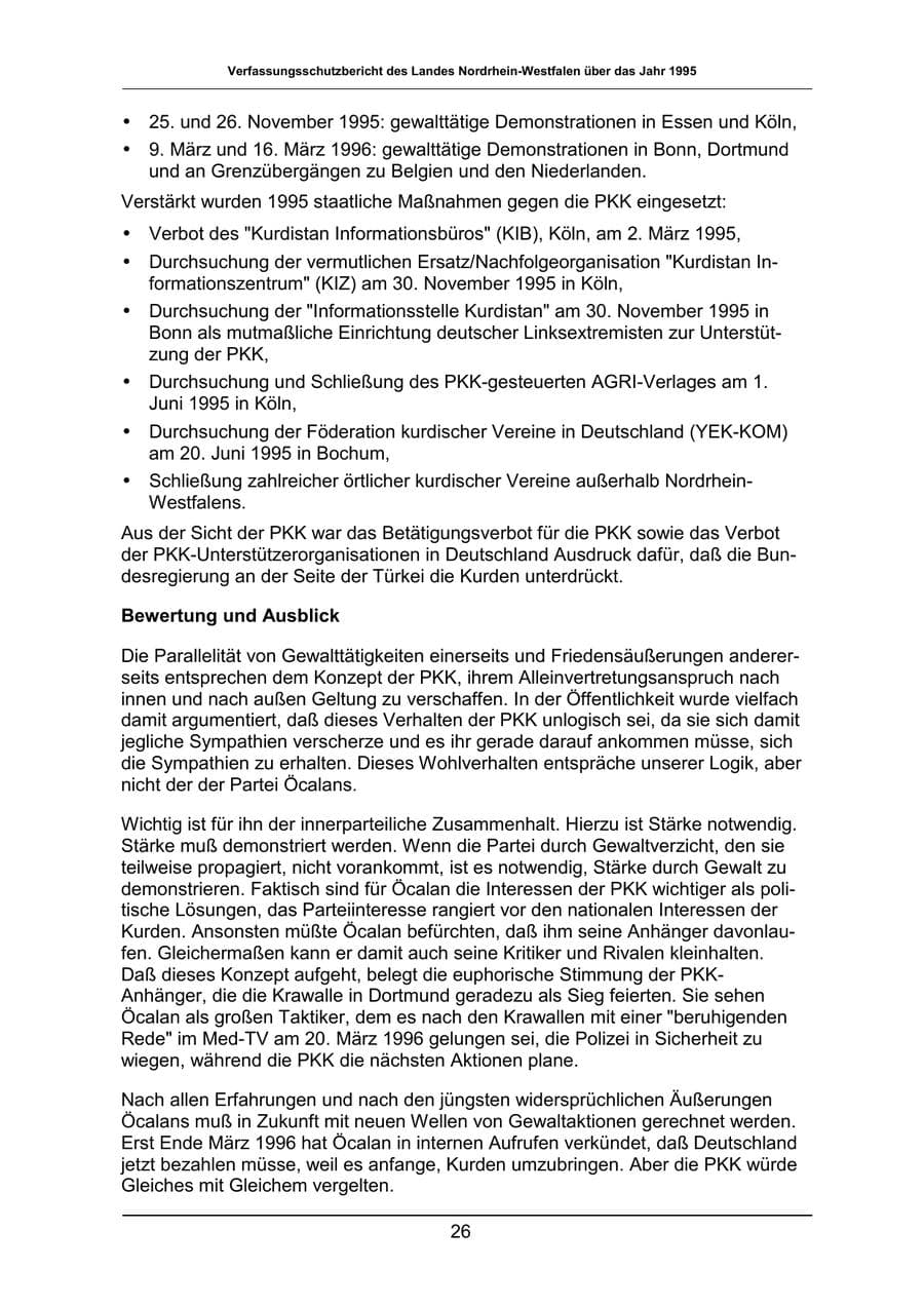 Seite 26 des Verfassungsschutzbericht 1995 Nordrhein-Westfalen