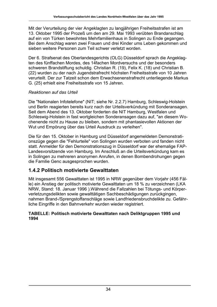 Seite 34 des Verfassungsschutzbericht 1995 Nordrhein-Westfalen