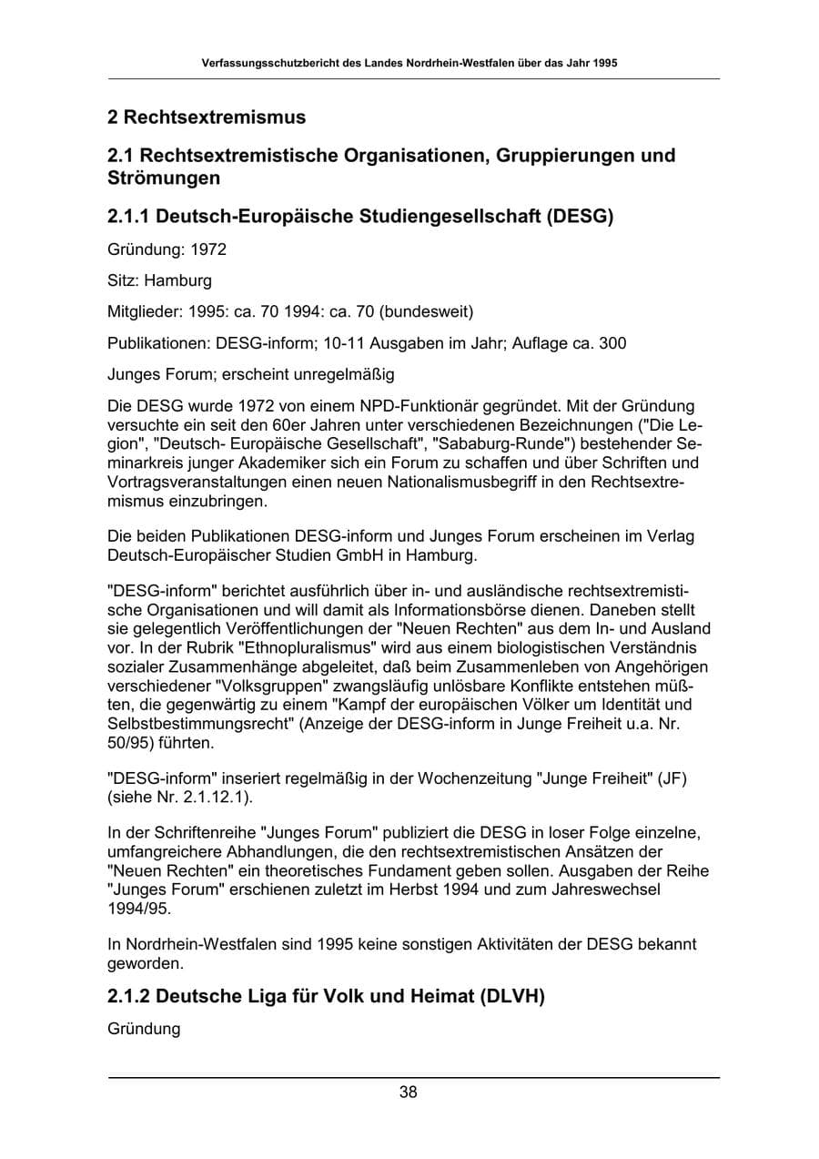 Seite 38 des Verfassungsschutzbericht 1995 Nordrhein-Westfalen
