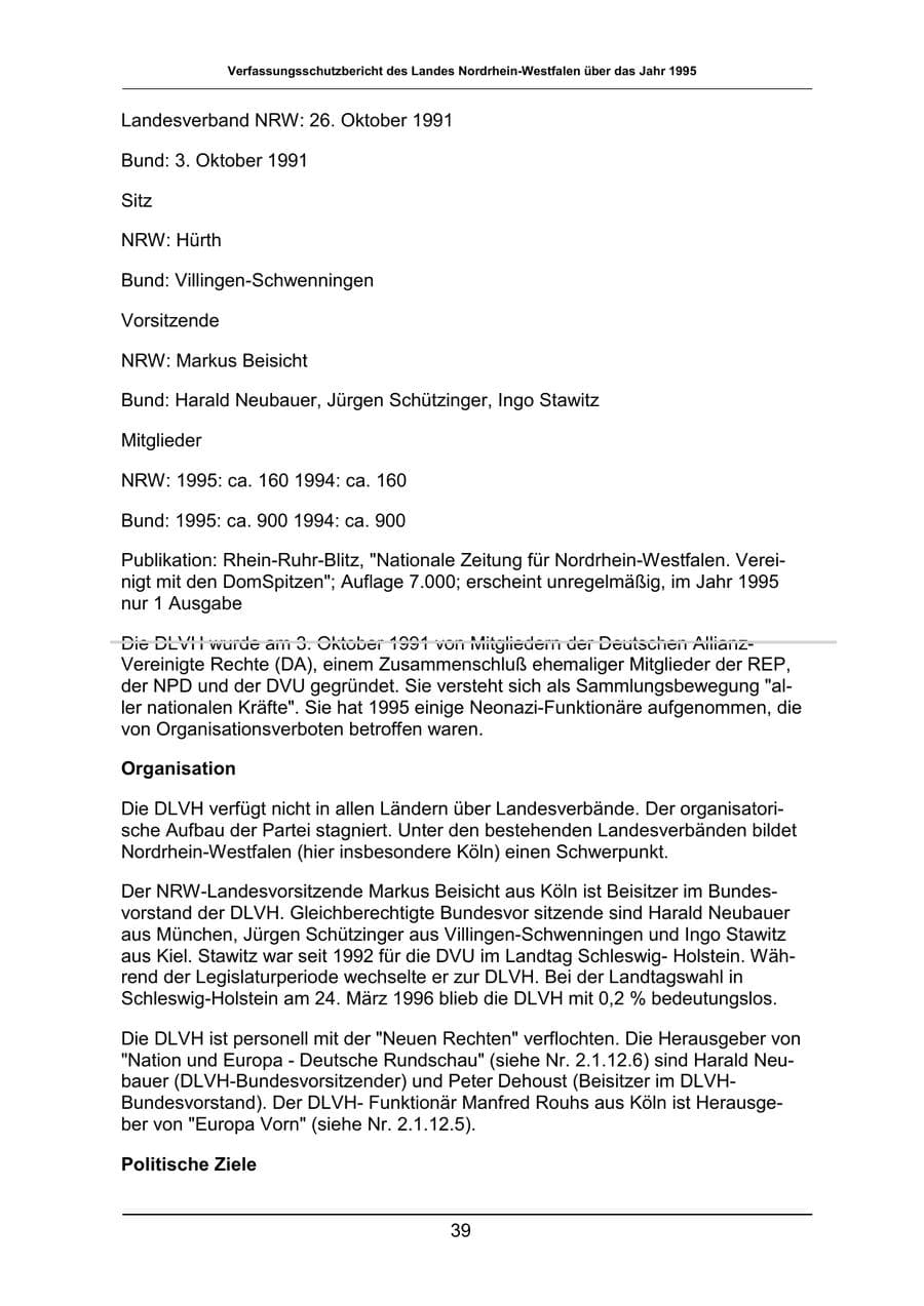 Seite 39 des Verfassungsschutzbericht 1995 Nordrhein-Westfalen