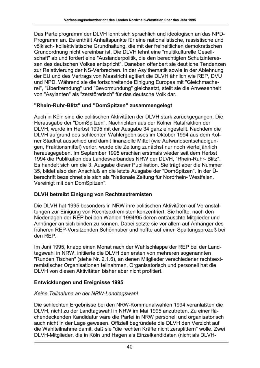 Seite 40 des Verfassungsschutzbericht 1995 Nordrhein-Westfalen