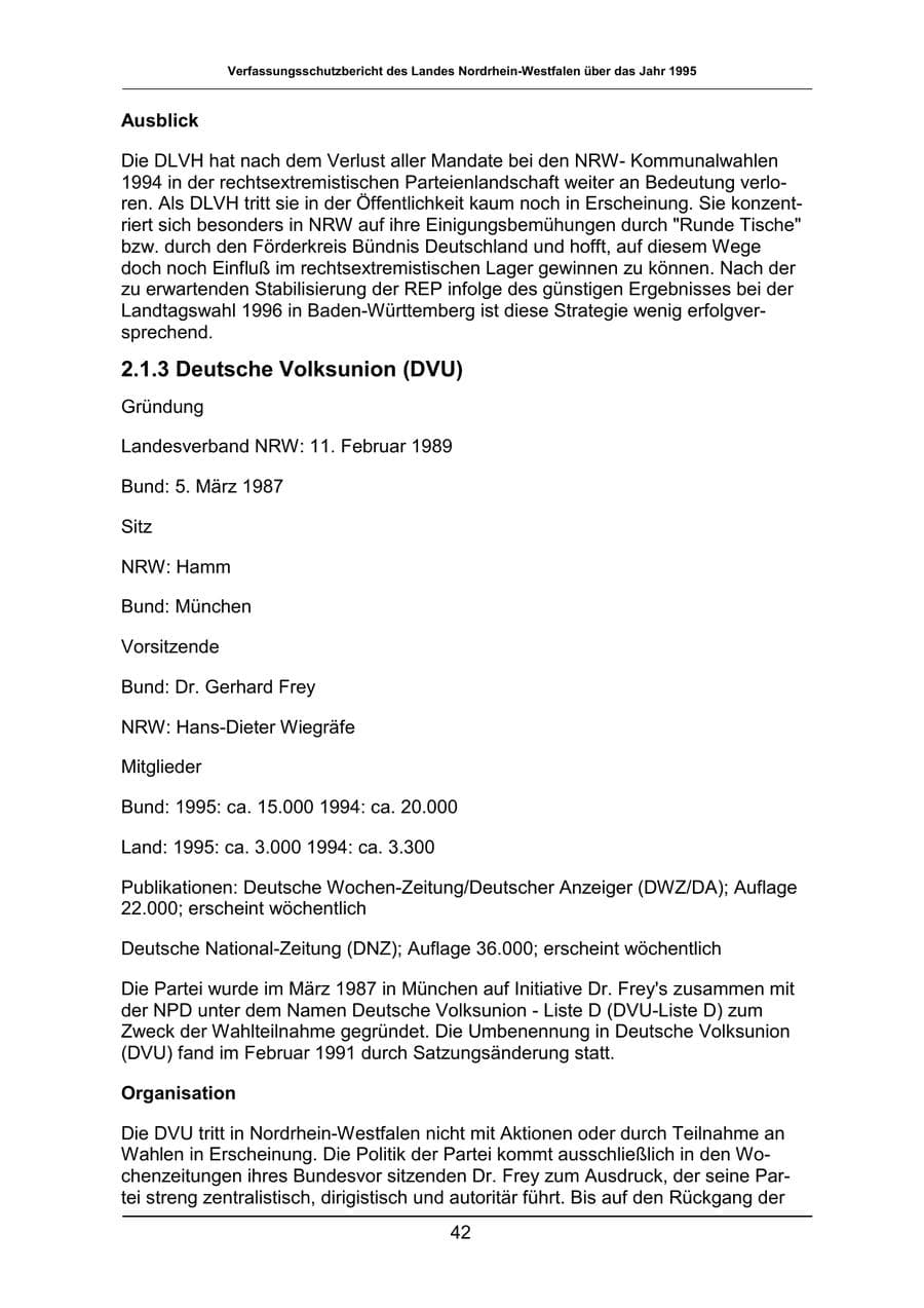 Seite 42 des Verfassungsschutzbericht 1995 Nordrhein-Westfalen