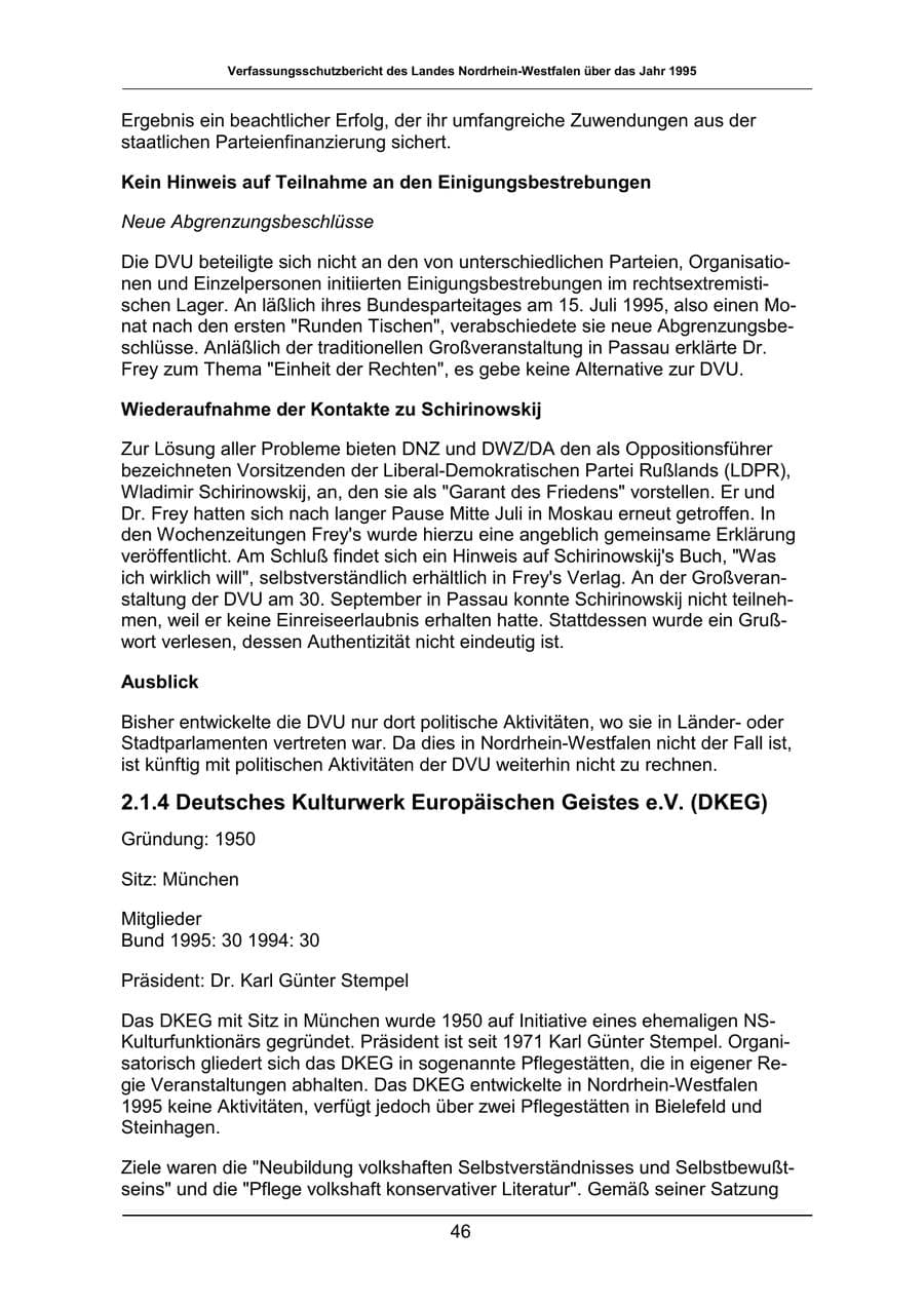 Seite 46 des Verfassungsschutzbericht 1995 Nordrhein-Westfalen