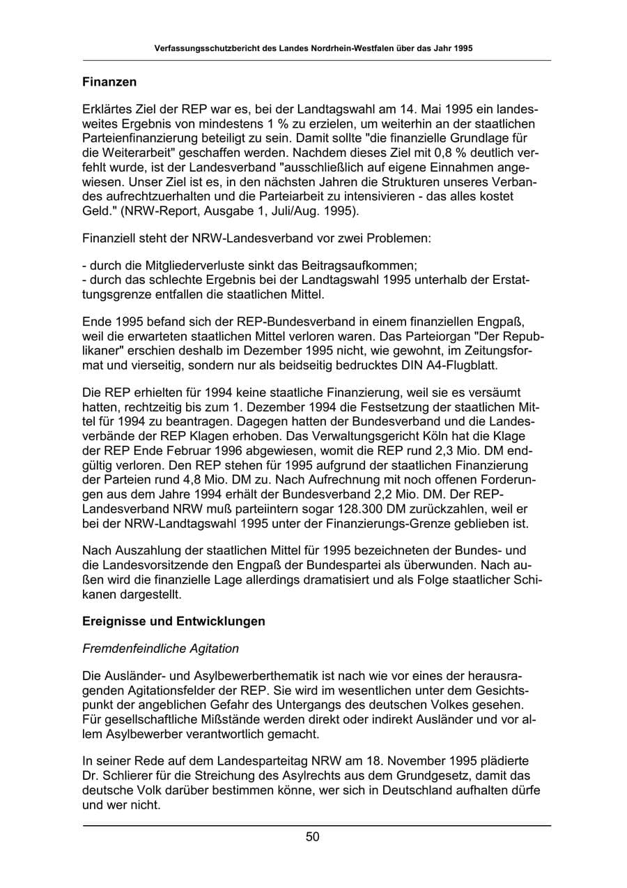 Seite 50 des Verfassungsschutzbericht 1995 Nordrhein-Westfalen