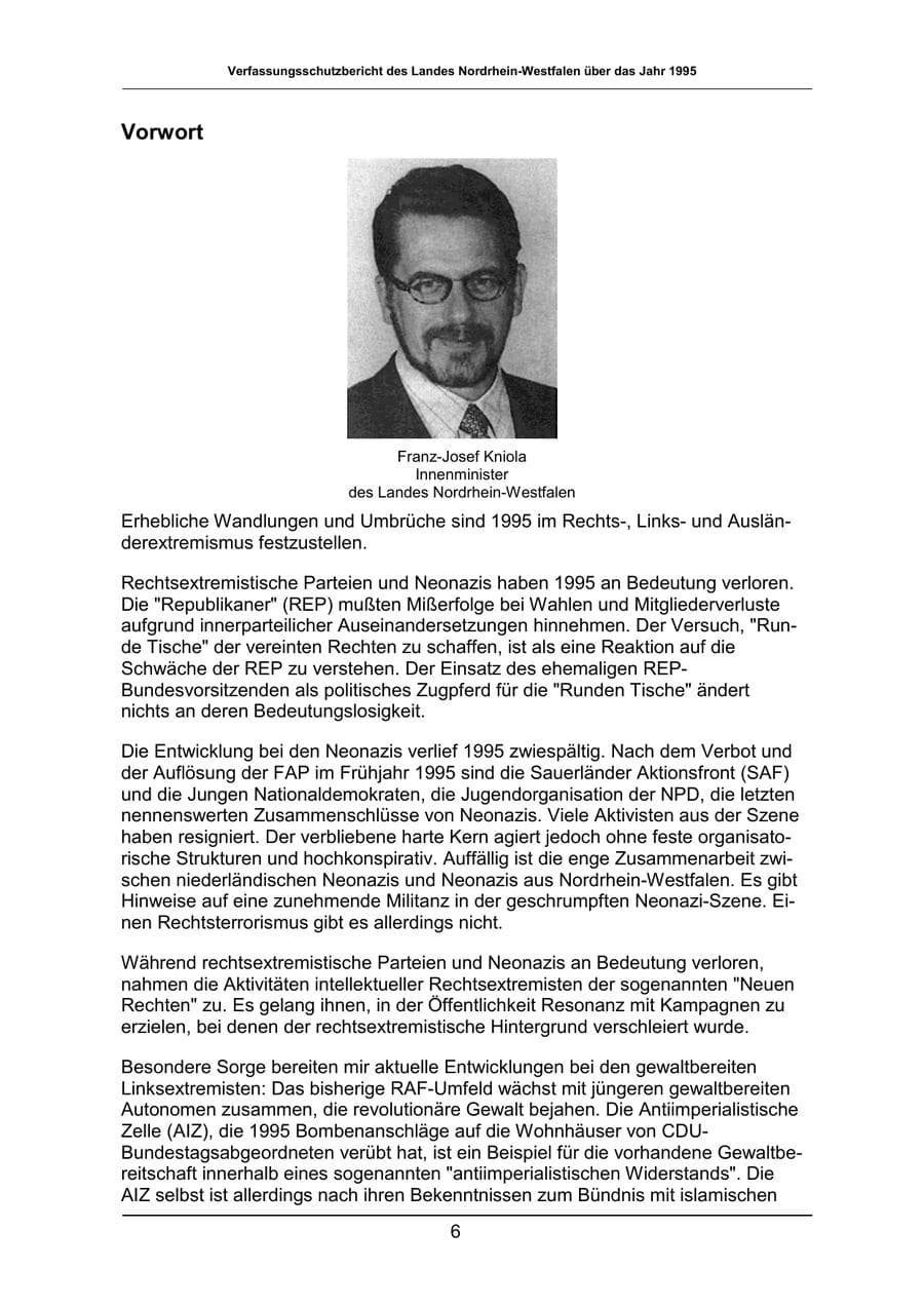 Seite 6 des Verfassungsschutzbericht 1995 Nordrhein-Westfalen