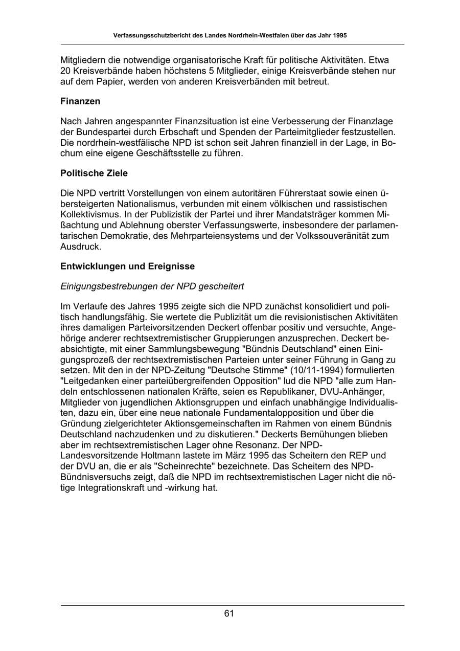 Seite 61 des Verfassungsschutzbericht 1995 Nordrhein-Westfalen