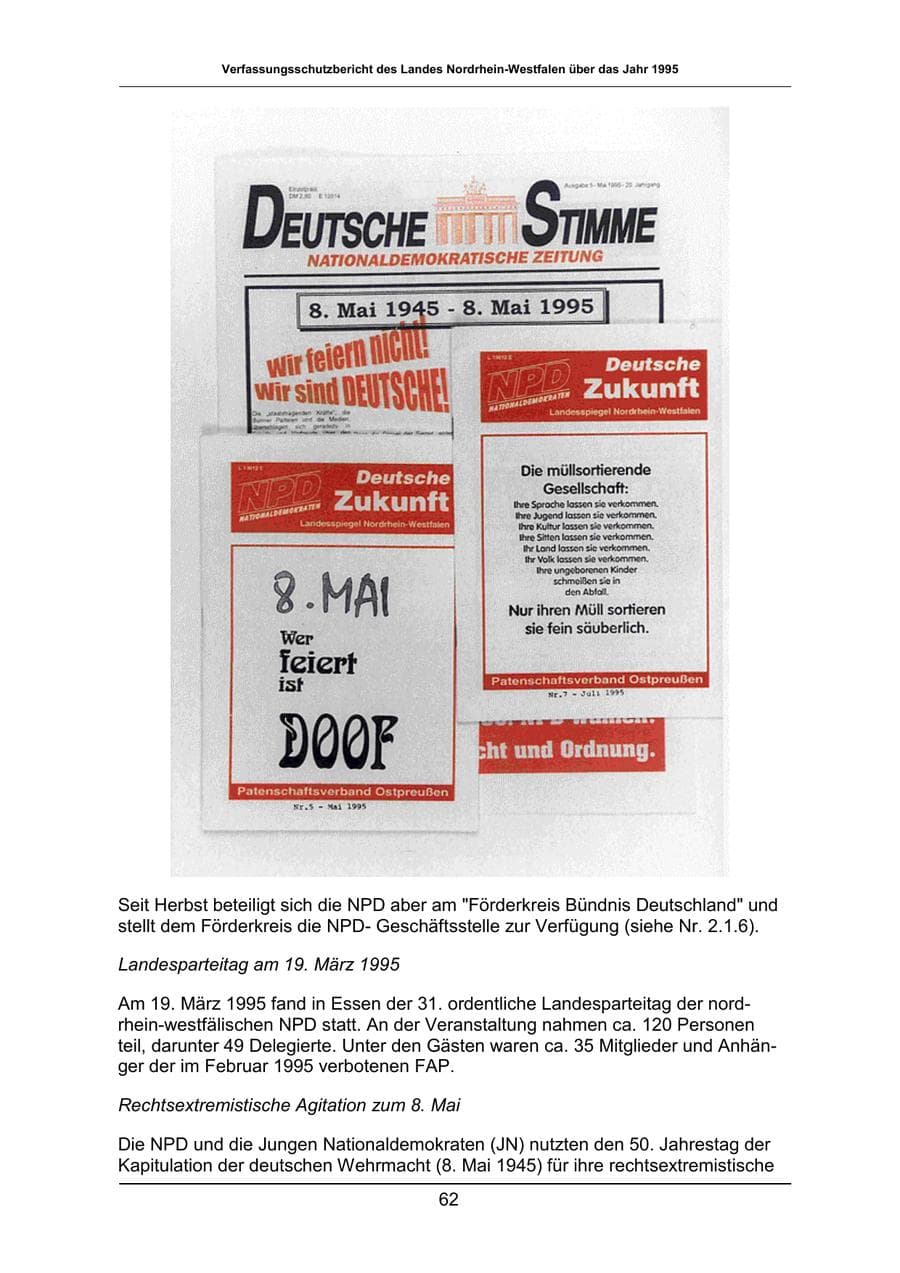 Seite 62 des Verfassungsschutzbericht 1995 Nordrhein-Westfalen