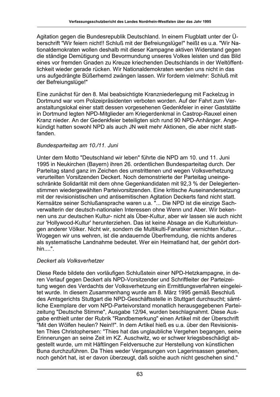 Seite 63 des Verfassungsschutzbericht 1995 Nordrhein-Westfalen