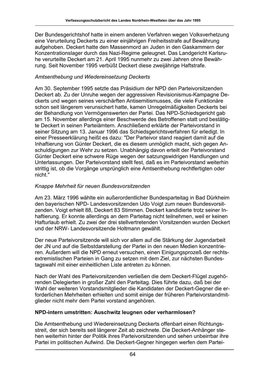 Seite 64 des Verfassungsschutzbericht 1995 Nordrhein-Westfalen