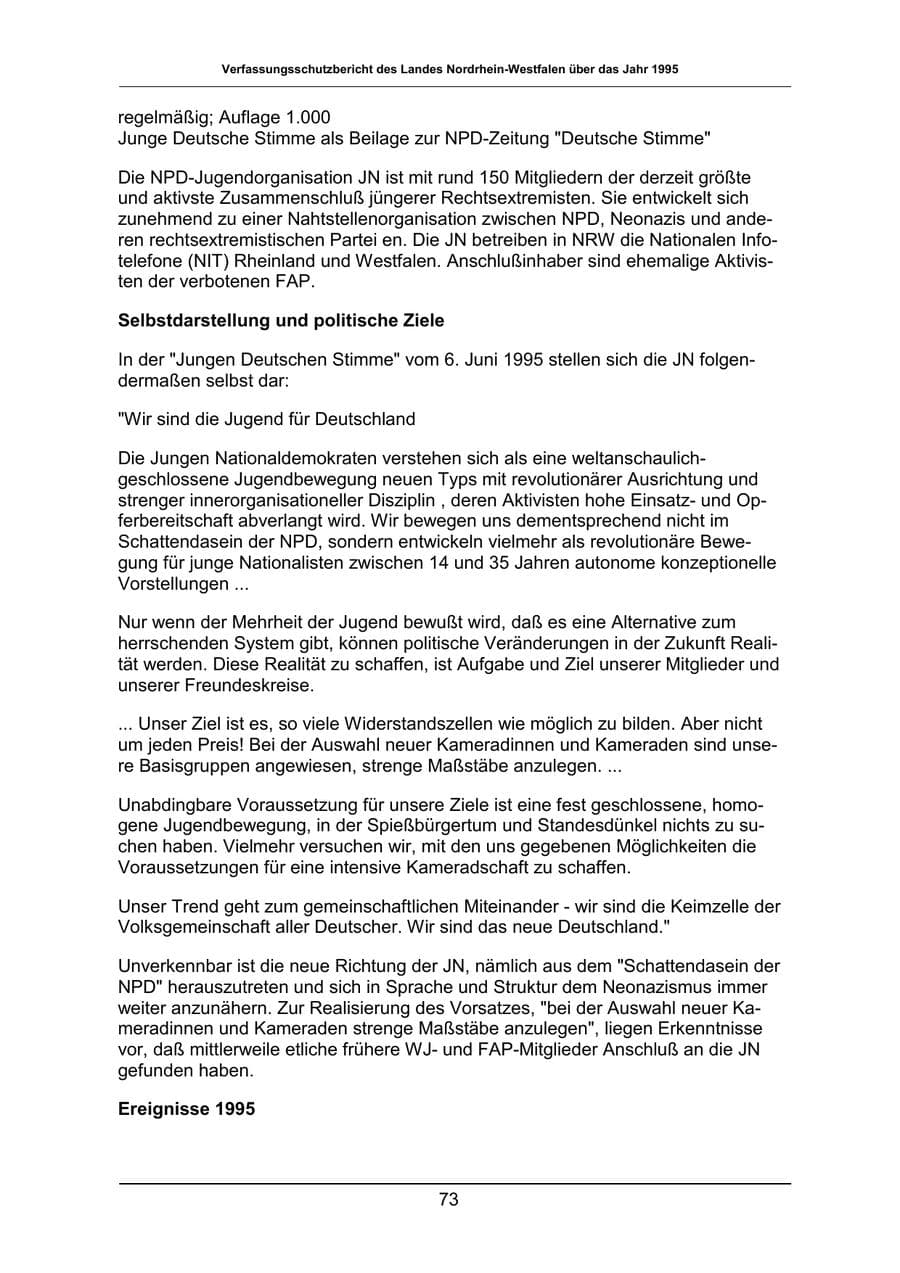 Seite 73 des Verfassungsschutzbericht 1995 Nordrhein-Westfalen