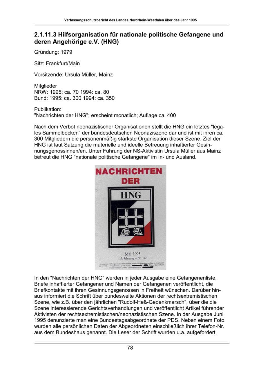 Seite 78 des Verfassungsschutzbericht 1995 Nordrhein-Westfalen
