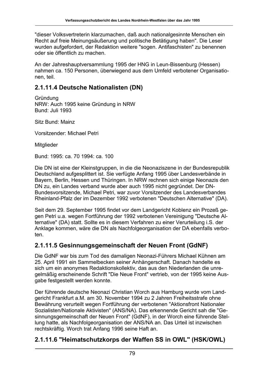 Seite 79 des Verfassungsschutzbericht 1995 Nordrhein-Westfalen