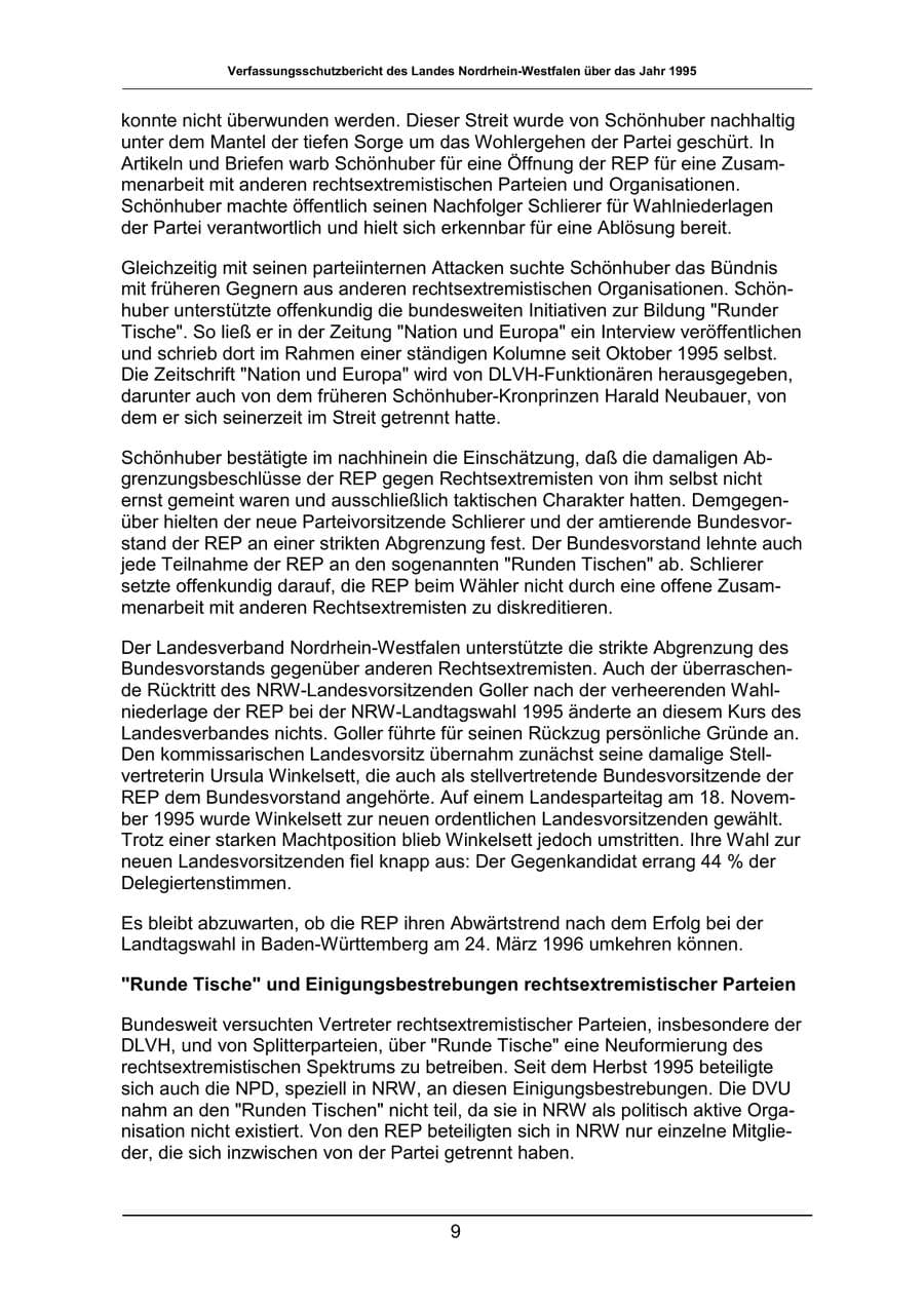 Seite 9 des Verfassungsschutzbericht 1995 Nordrhein-Westfalen