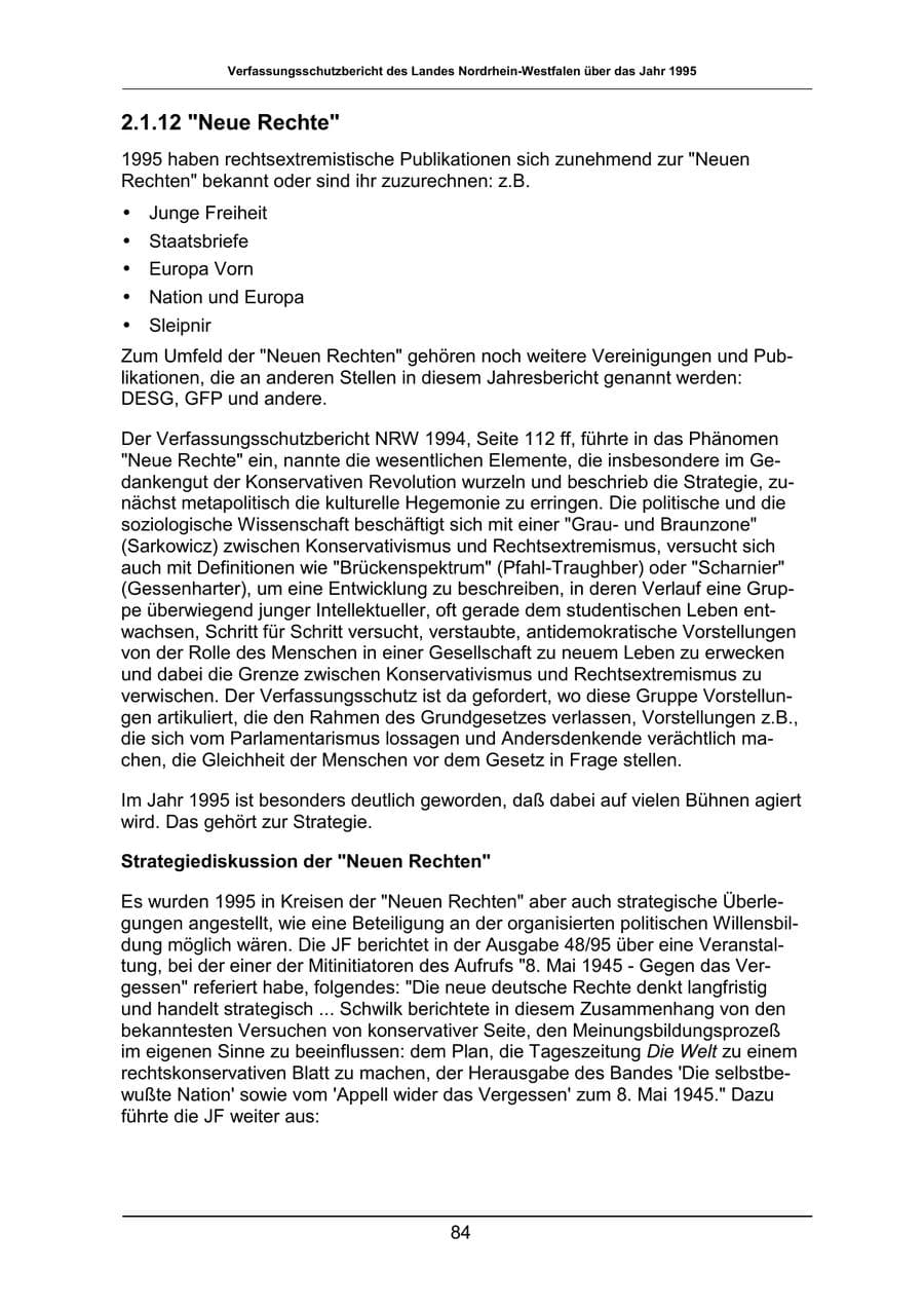 Seite 84 des Verfassungsschutzbericht 1995 Nordrhein-Westfalen