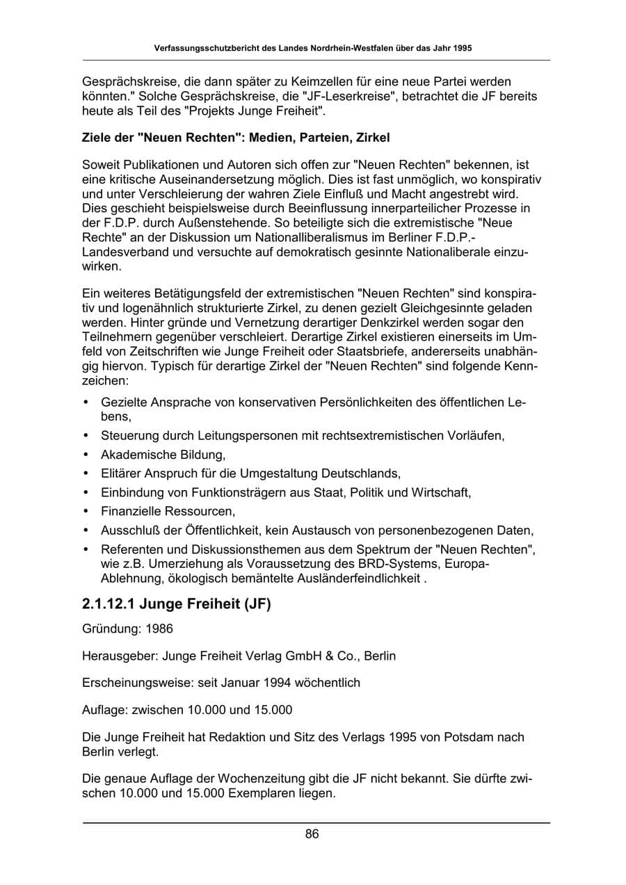 Seite 86 des Verfassungsschutzbericht 1995 Nordrhein-Westfalen