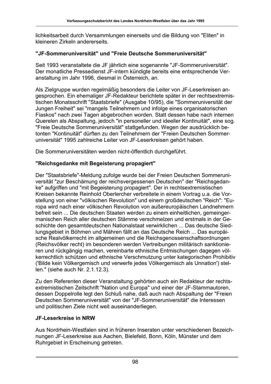 Seite 98 des Verfassungsschutzbericht 1995 Nordrhein-Westfalen