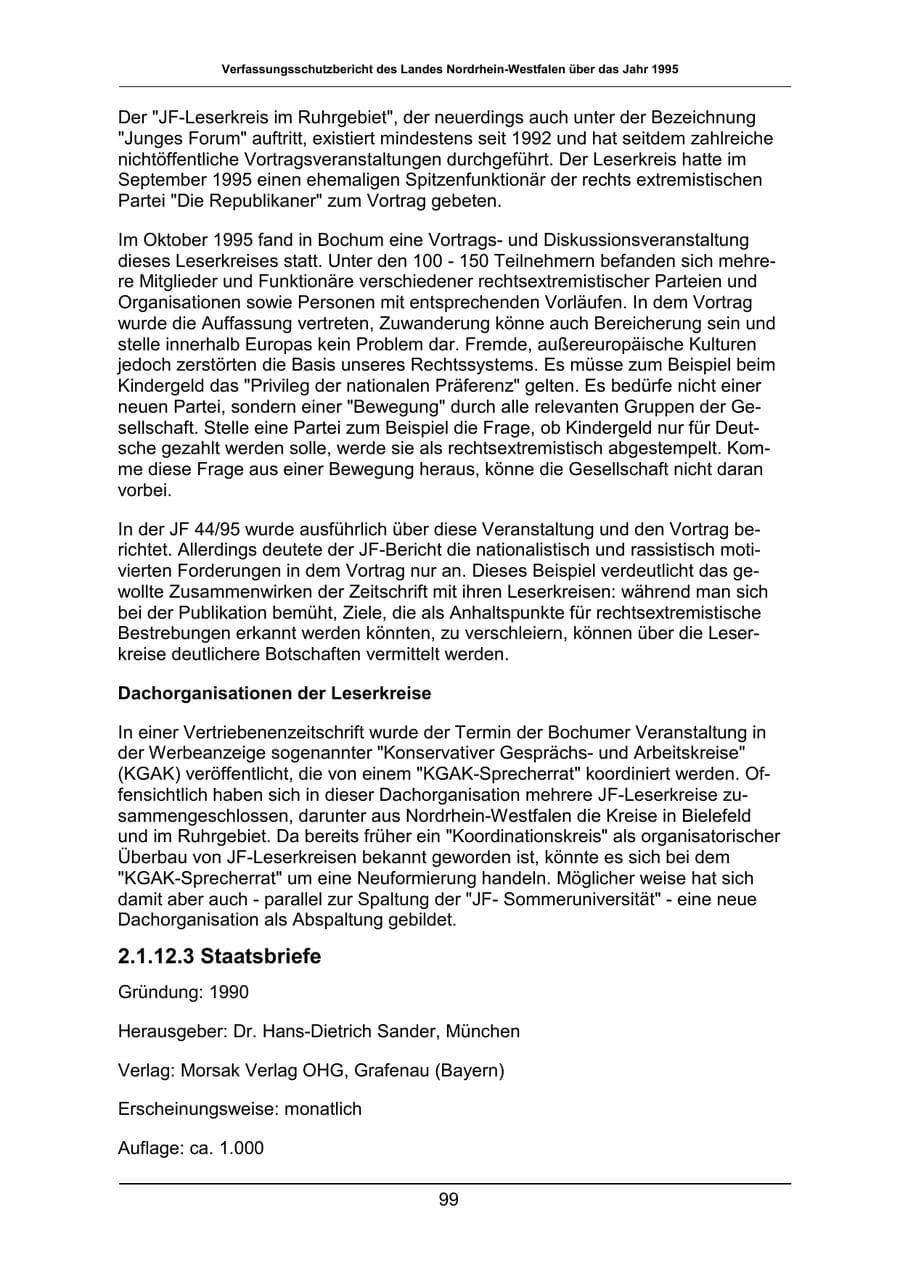 Seite 99 des Verfassungsschutzbericht 1995 Nordrhein-Westfalen