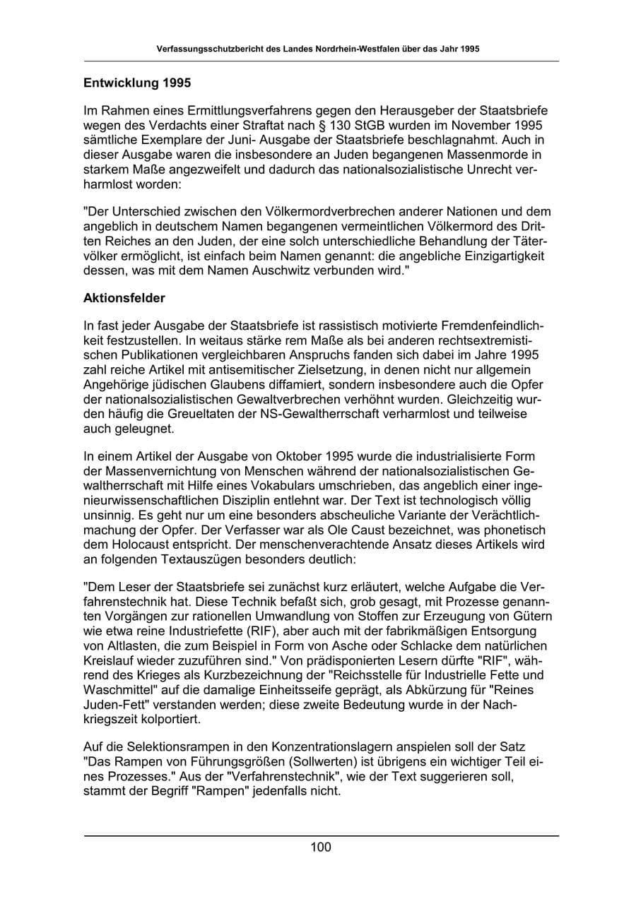 Seite 100 des Verfassungsschutzbericht 1995 Nordrhein-Westfalen