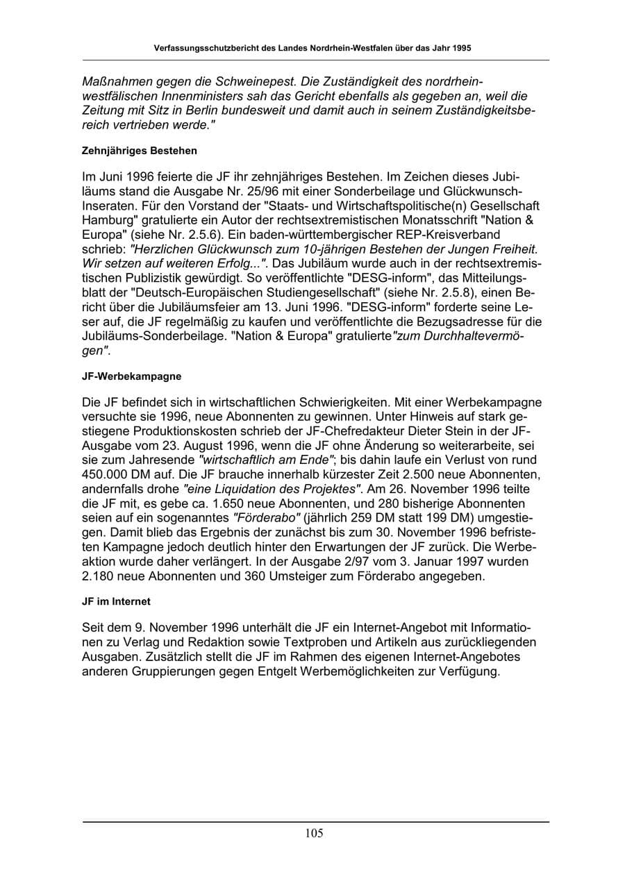 Seite 105 des Verfassungsschutzbericht 1996 Nordrhein-Westfalen