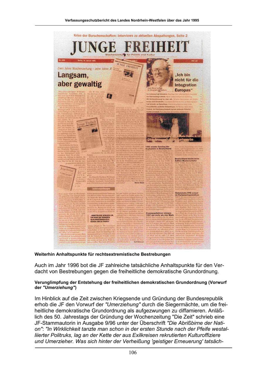 Seite 106 des Verfassungsschutzbericht 1996 Nordrhein-Westfalen