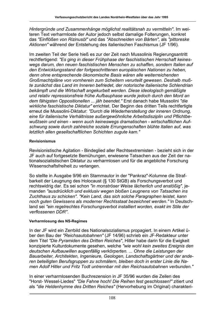 Seite 108 des Verfassungsschutzbericht 1996 Nordrhein-Westfalen