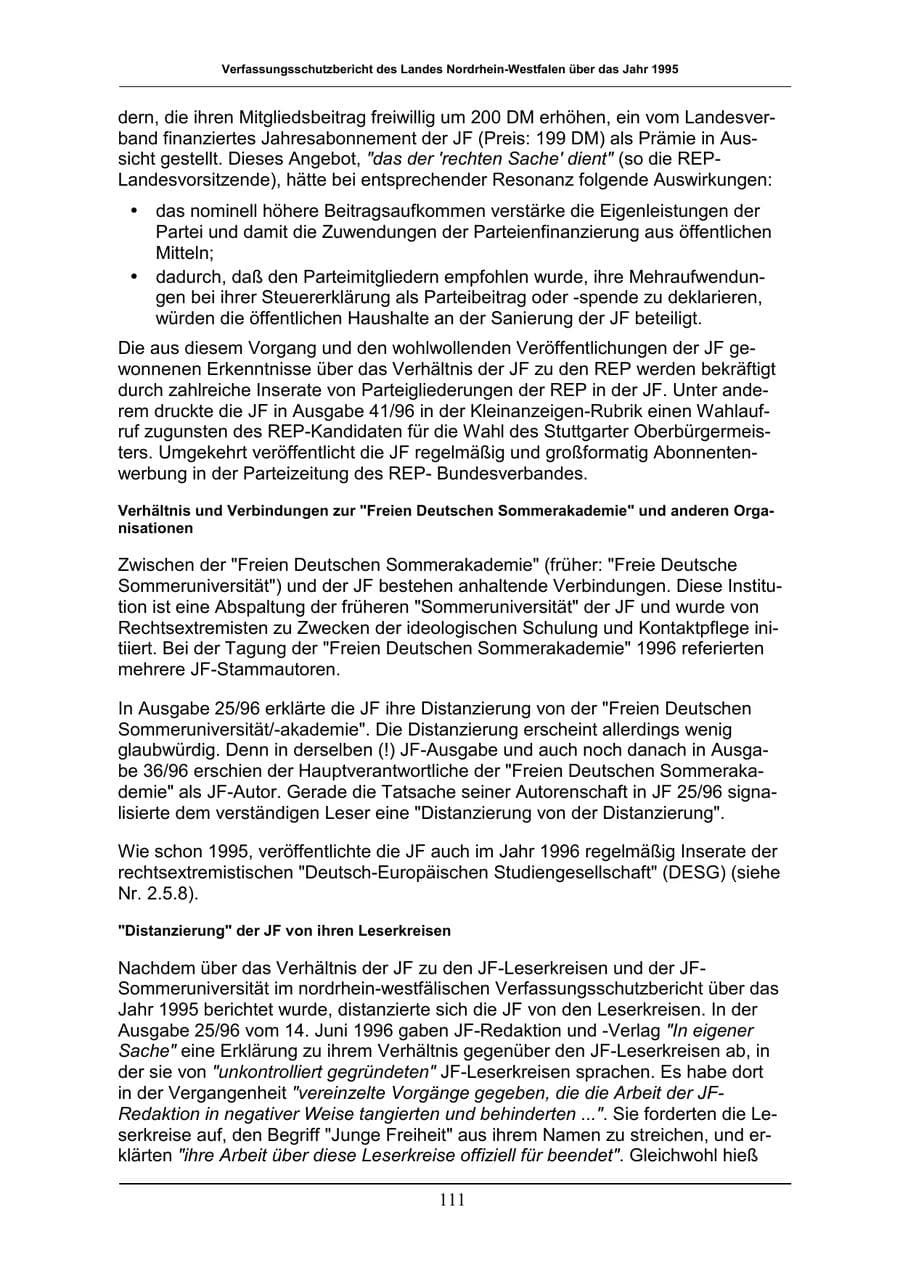 Seite 111 des Verfassungsschutzbericht 1996 Nordrhein-Westfalen