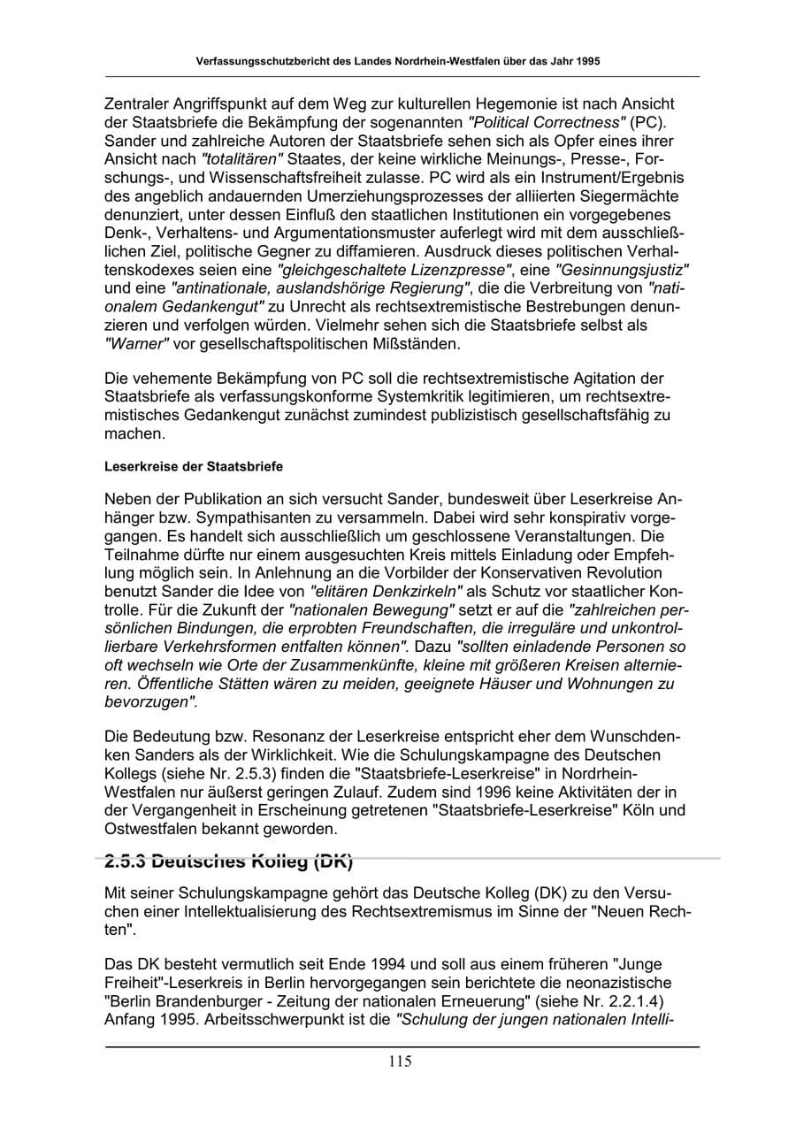 Seite 115 des Verfassungsschutzbericht 1996 Nordrhein-Westfalen