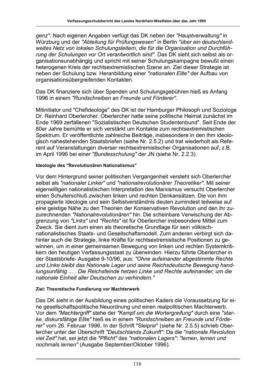 Seite 116 des Verfassungsschutzbericht 1996 Nordrhein-Westfalen