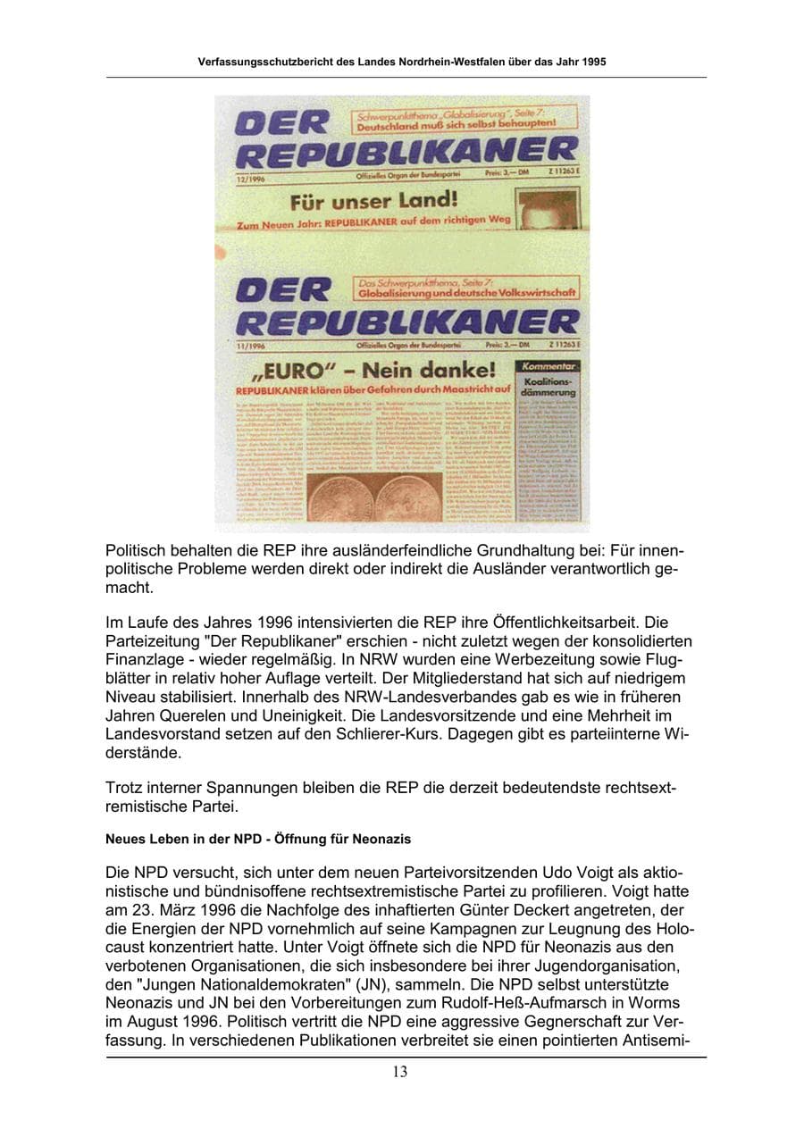 Seite 13 des Verfassungsschutzbericht 1996 Nordrhein-Westfalen