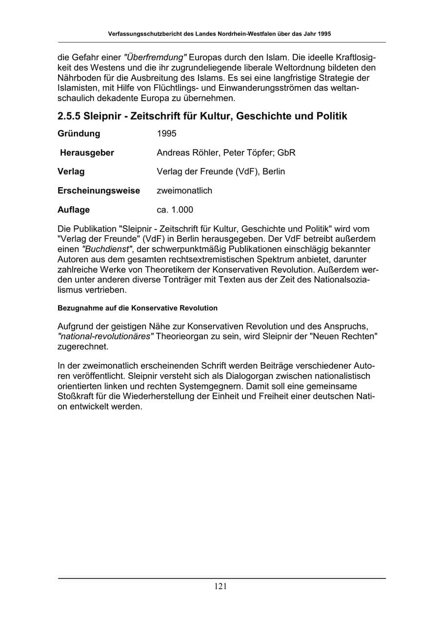 Seite 121 des Verfassungsschutzbericht 1996 Nordrhein-Westfalen