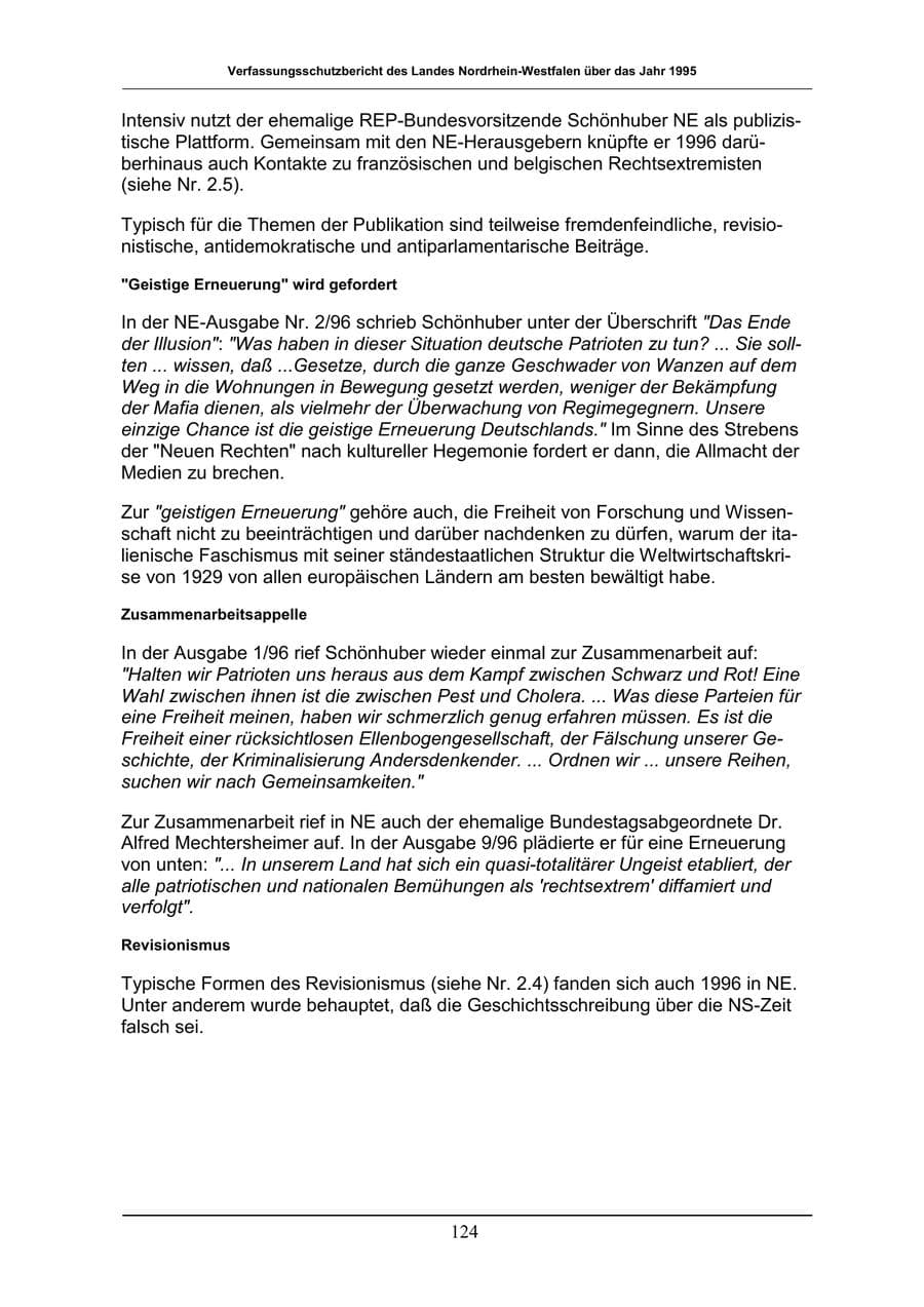 Seite 124 des Verfassungsschutzbericht 1996 Nordrhein-Westfalen