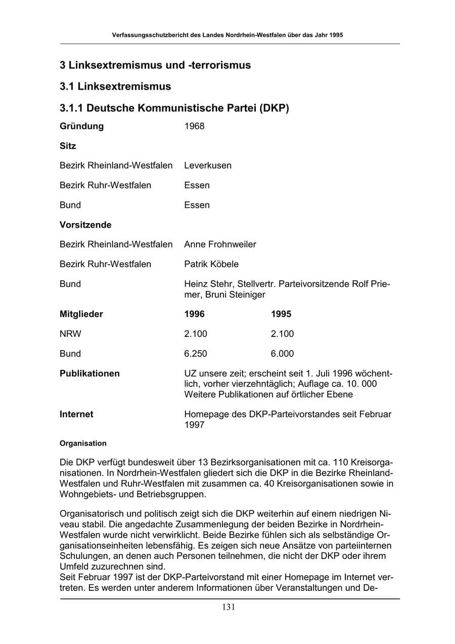Seite 131 des Verfassungsschutzbericht 1996 Nordrhein-Westfalen