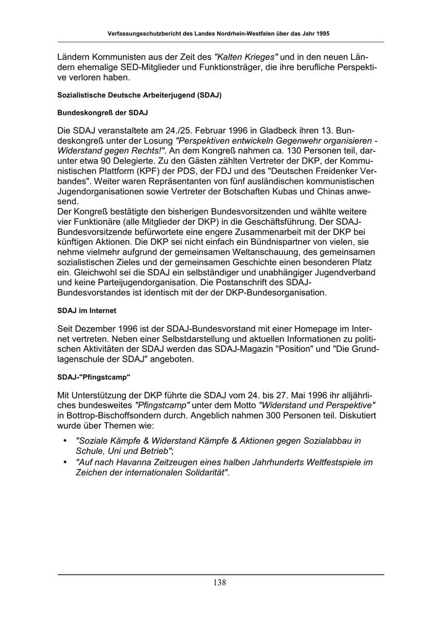 Seite 138 des Verfassungsschutzbericht 1996 Nordrhein-Westfalen