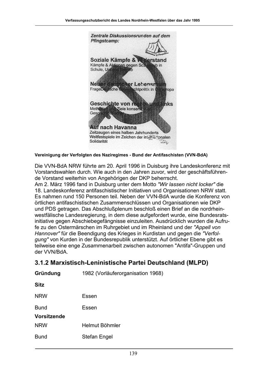 Seite 139 des Verfassungsschutzbericht 1996 Nordrhein-Westfalen