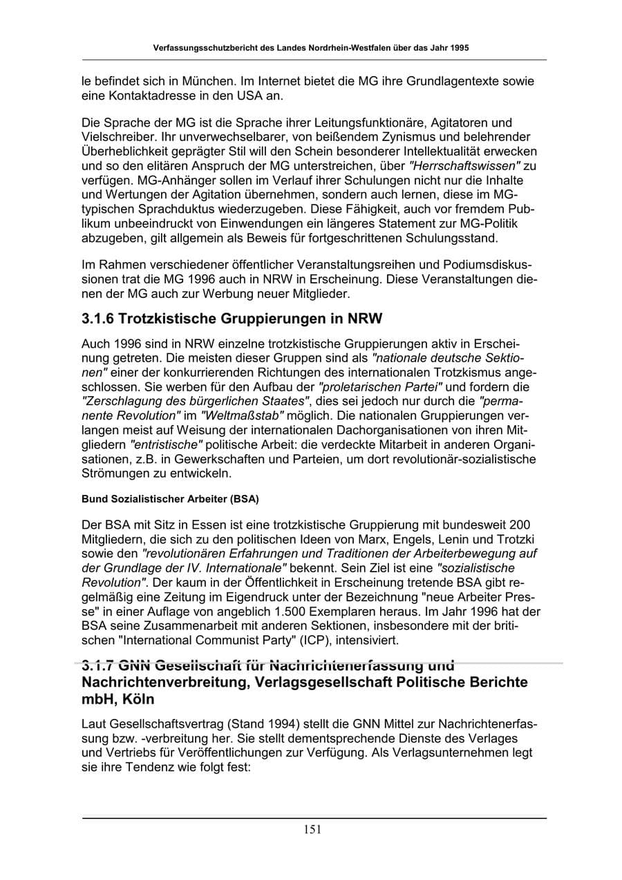 Seite 151 des Verfassungsschutzbericht 1996 Nordrhein-Westfalen